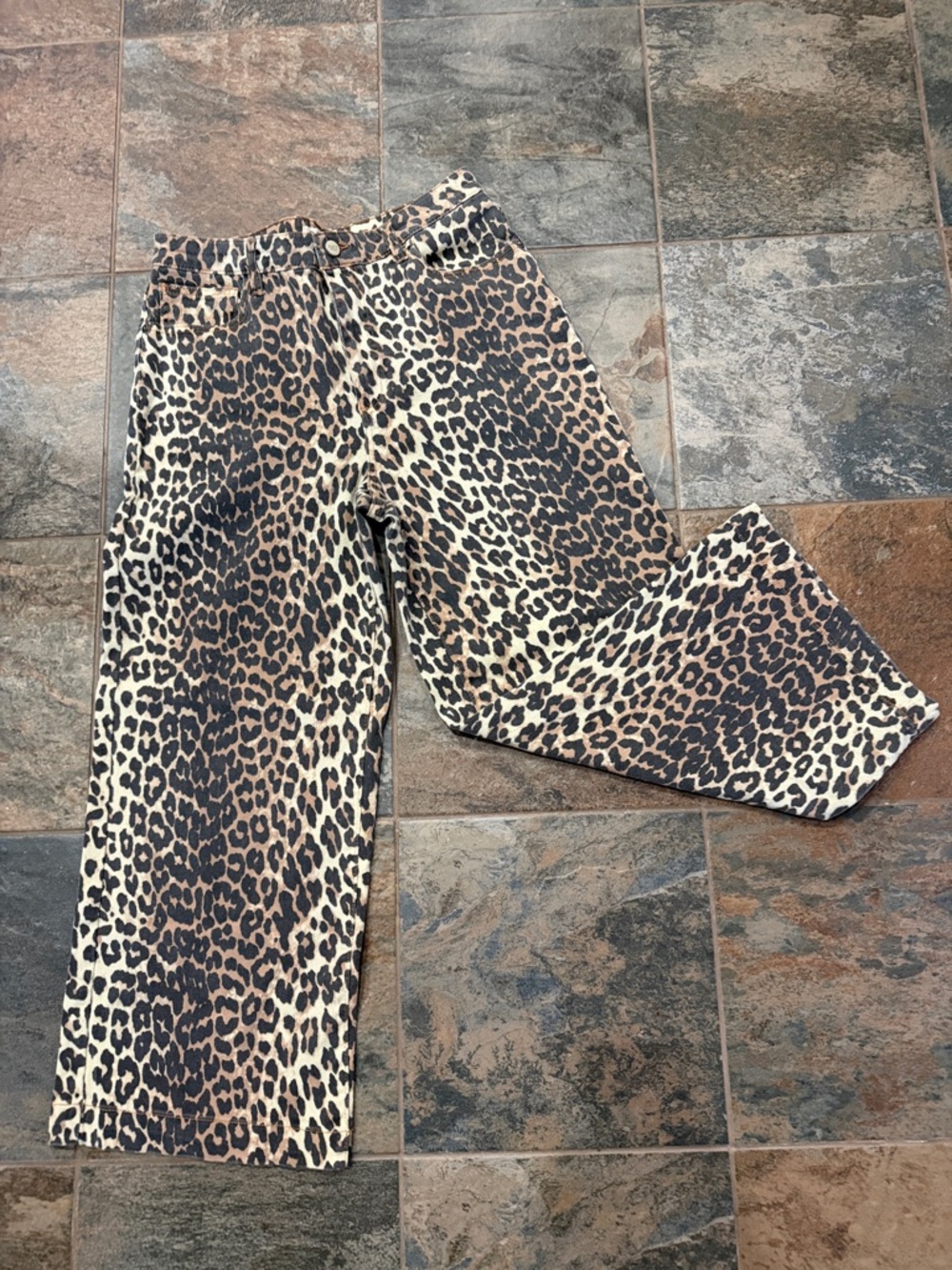 Leopard Print Wide Leg Pants - Brown Black Cream